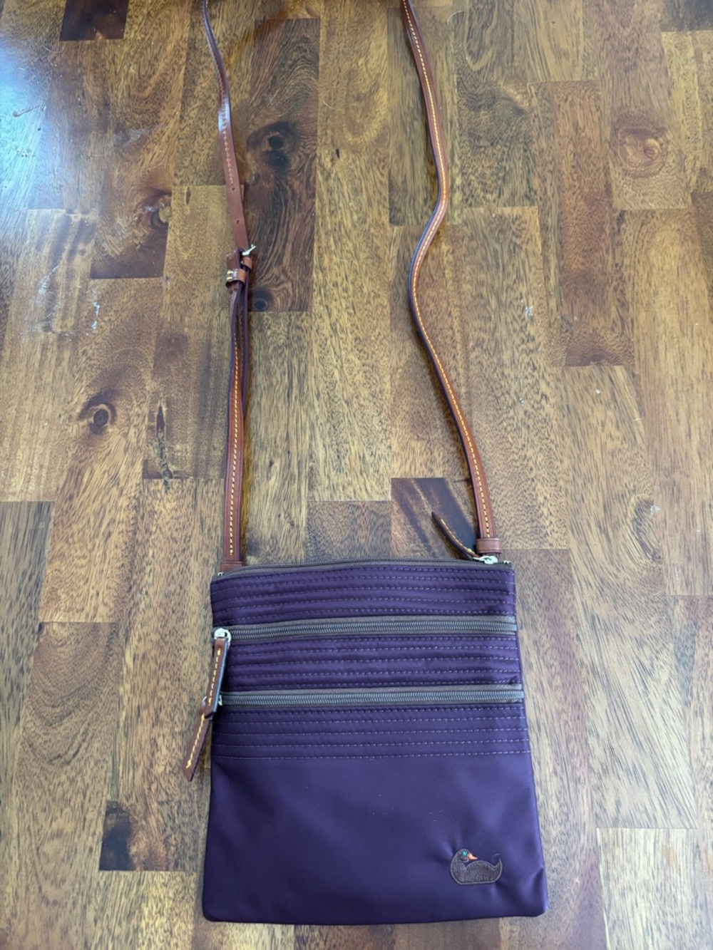 Dooney & Bourke Plum Nylon Crossbody with Brown Logo Patch NWOT